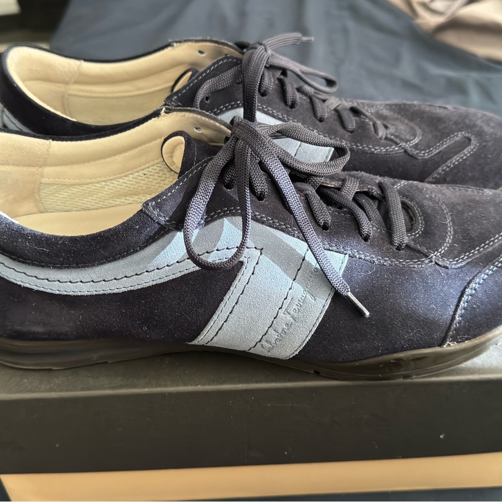 Salvatore Ferragamo Men's Navy Blue Suede Sneakers Sz 10.5